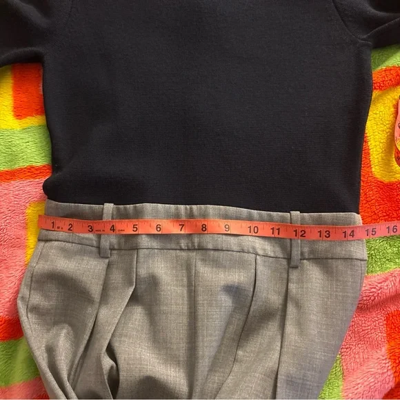 J Crew Collection Wool Mockneck Long Sleeve Trouser Jumpsuit Navy Gray Size 6 8 - Picture 11 of 13